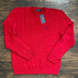 Polo Ralph Lauren Men's Crewneck Cable Knit Sweater Color-Red Size-L